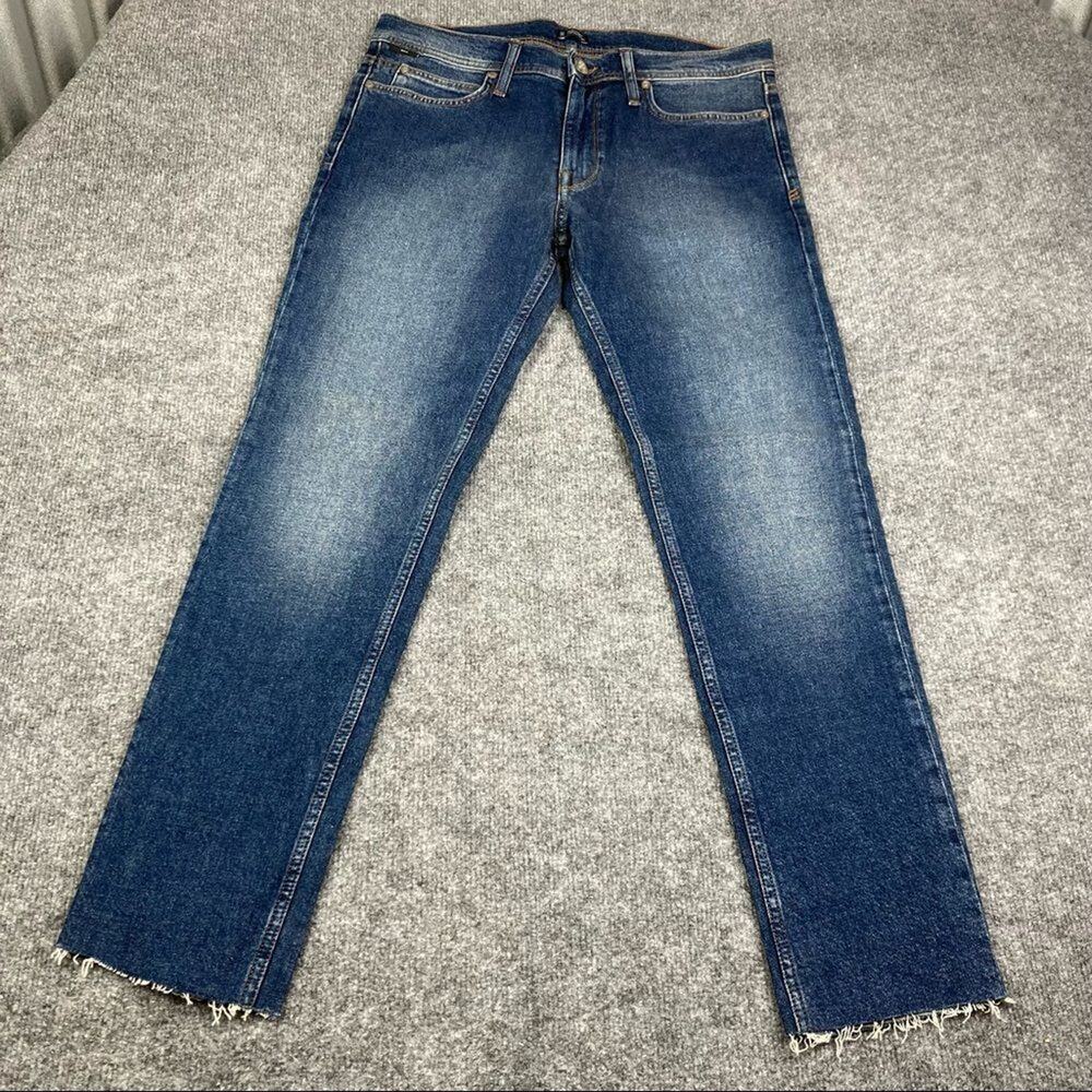 BDG Jeans Mens Size 32 Blue Skinny Cutoff Stretch Raw Hem Medium Wash Denim